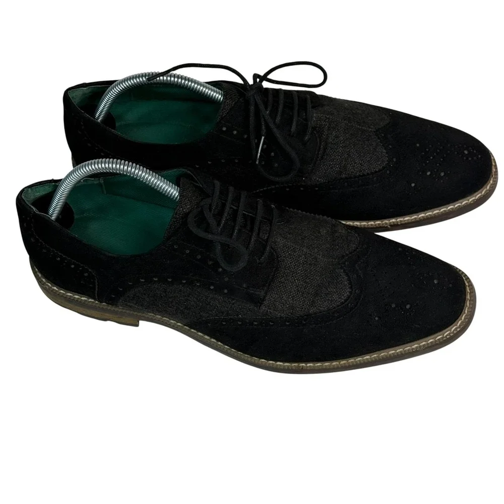 Todd‎ Welsh Mens Black Wingtip Brogue Oxford Dress Shoes Mixed Media Size 10M